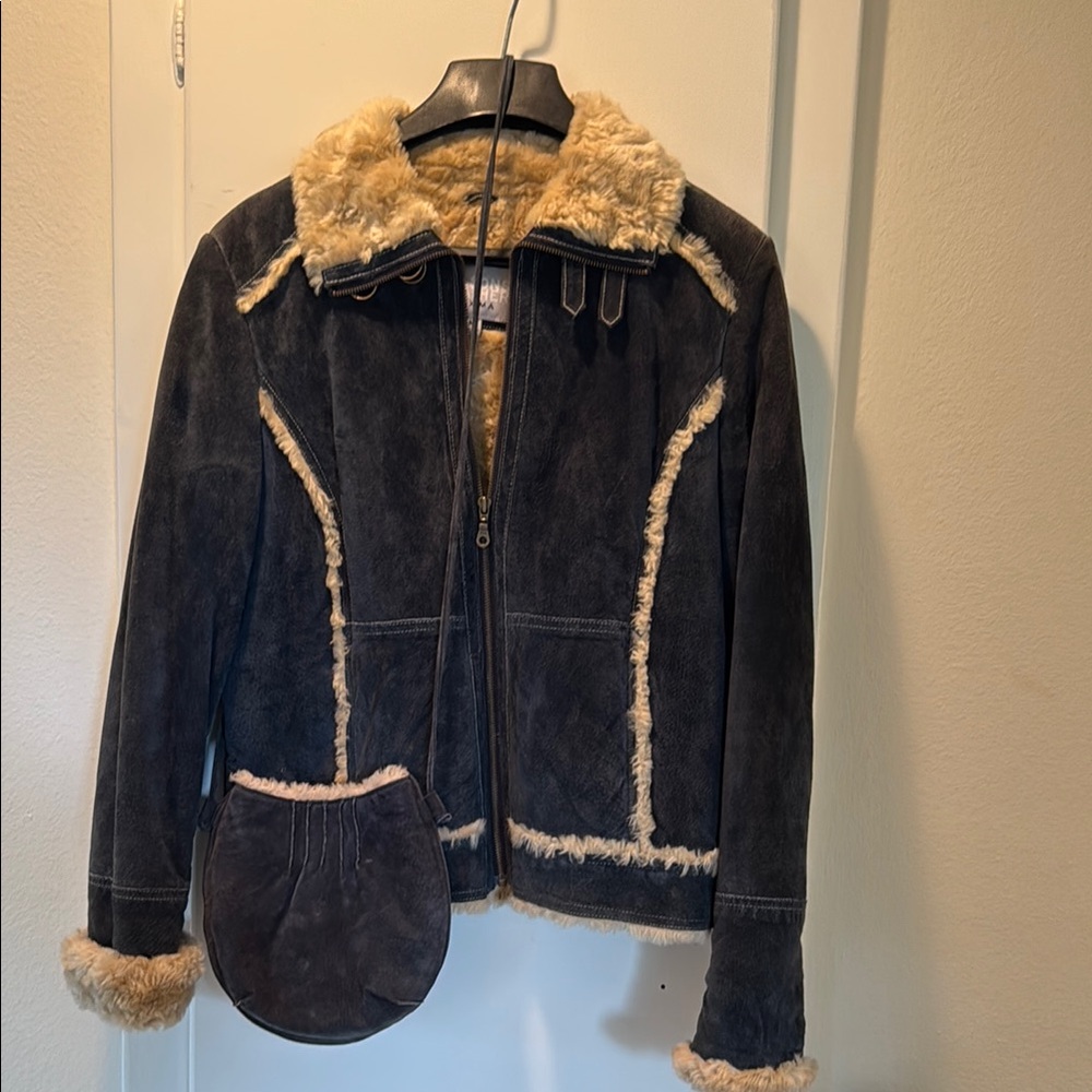 Women's Leather Jacket with Faux Fur Lining